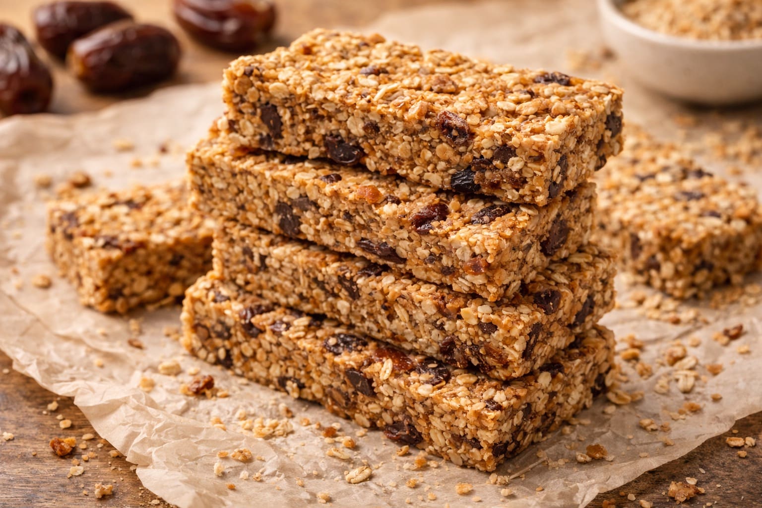 Barritas caseras of avena and dátil, snack healthy of Meals Healthy