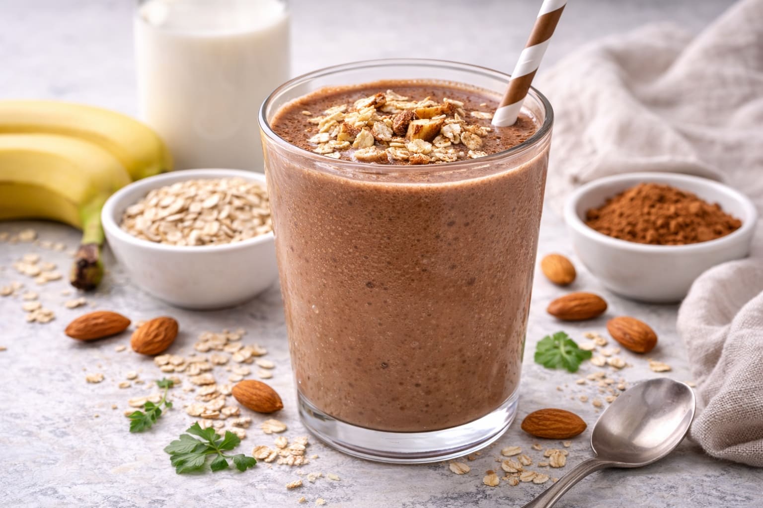 Batido of cacao and almendras, snack healthy of Meals Healthy