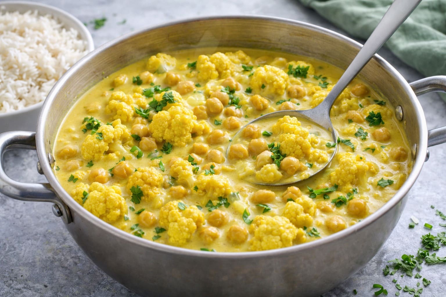 Curry soft of coliflor and garbanzos, lunch healthy of Meals Healthy
