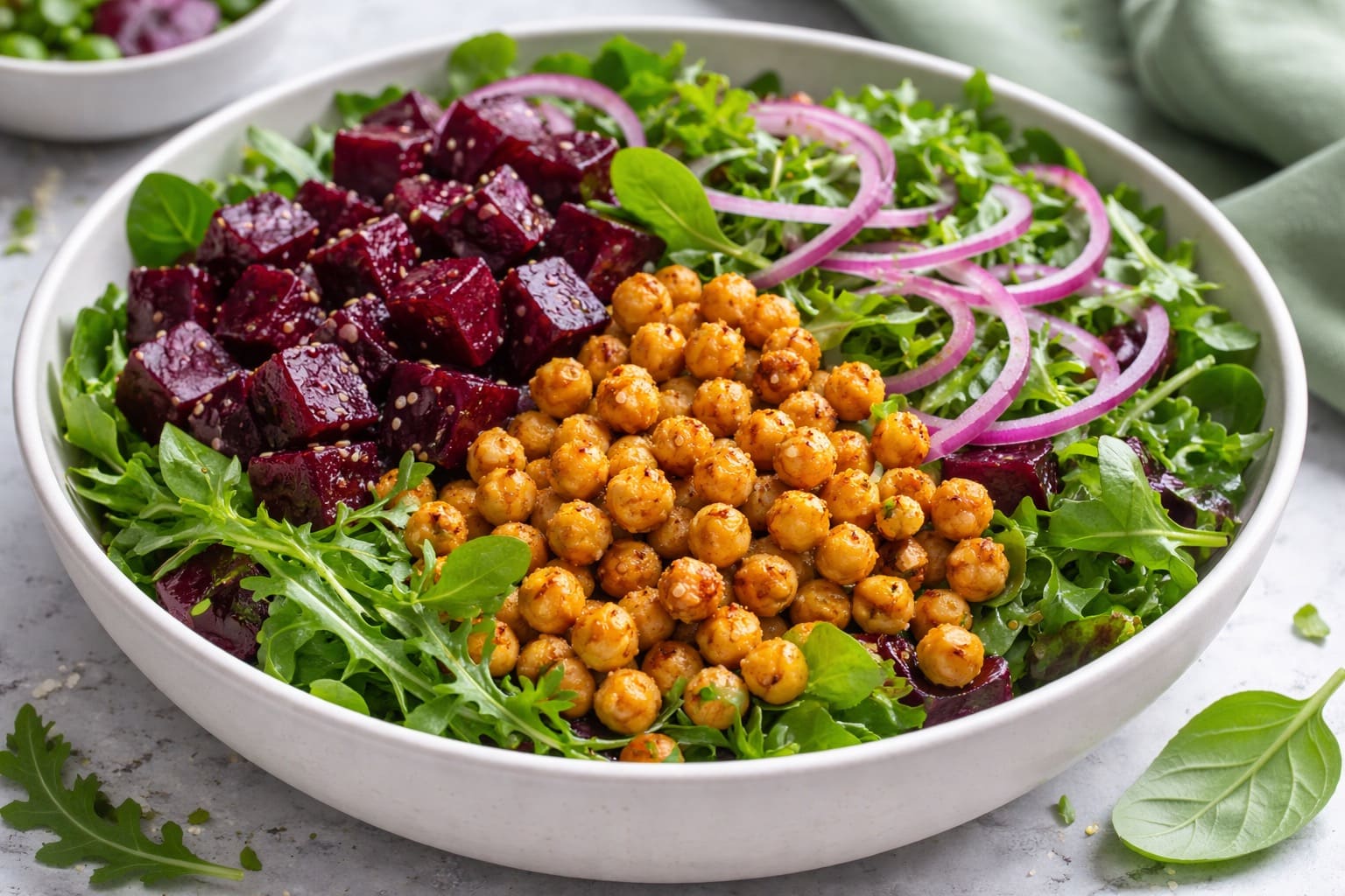 Ensalada tibia of garbanzos and remolacha, lunch healthy of Meals Healthy