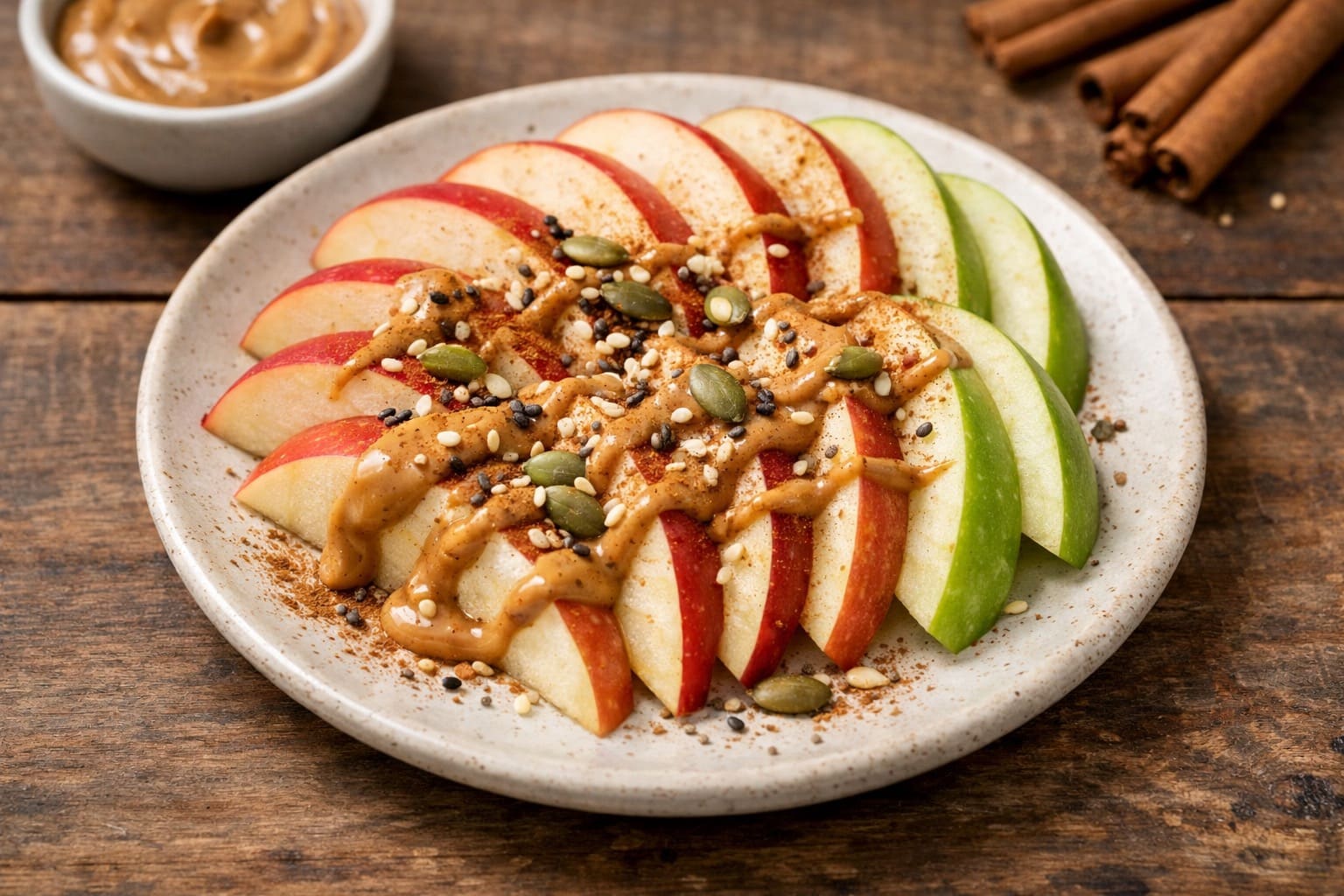 Manzana with crema of cacahuete and canela, snack healthy of Meals Healthy