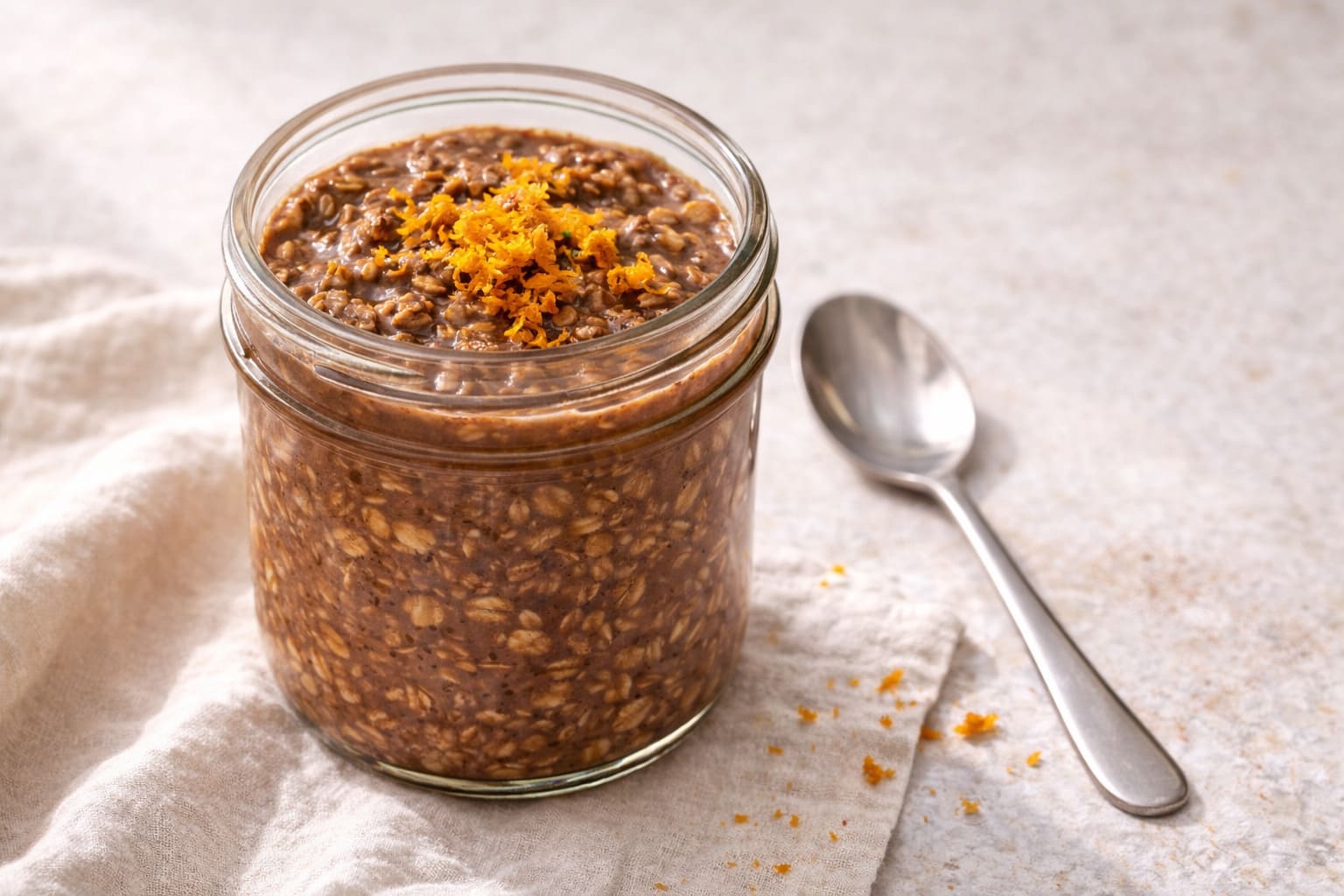 Overnight oats of cacao and naranja, breakfast healthy of Meals Healthy