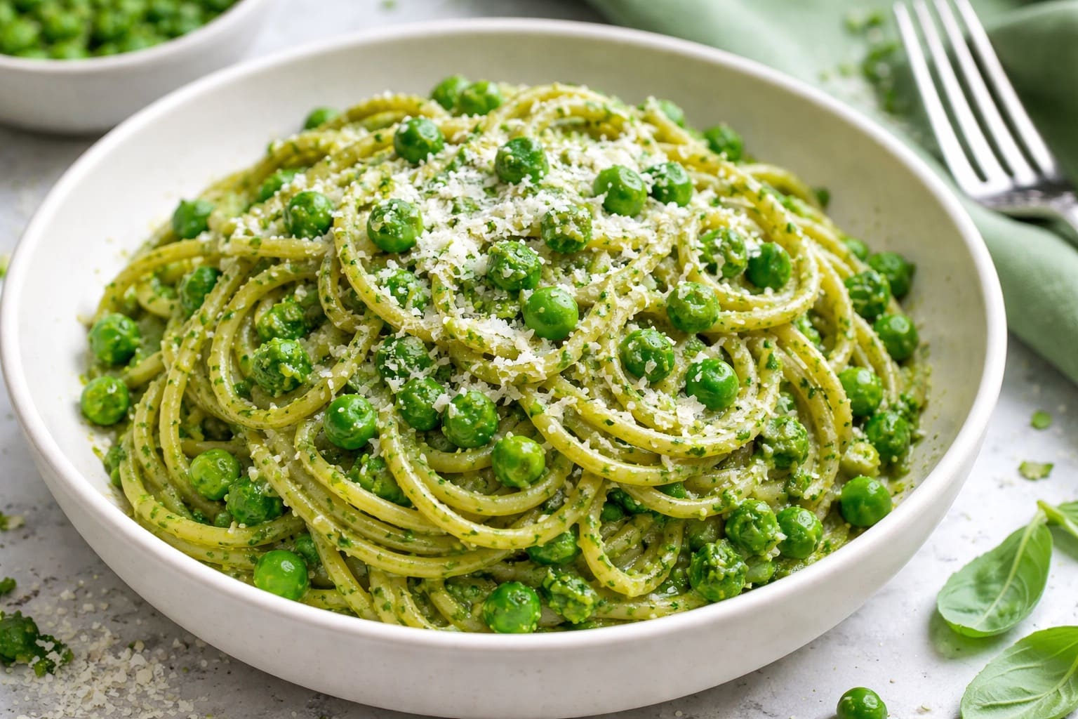 Pasta integral to the pesto of espinaca and guisantes, lunch healthy of Meals Healthy