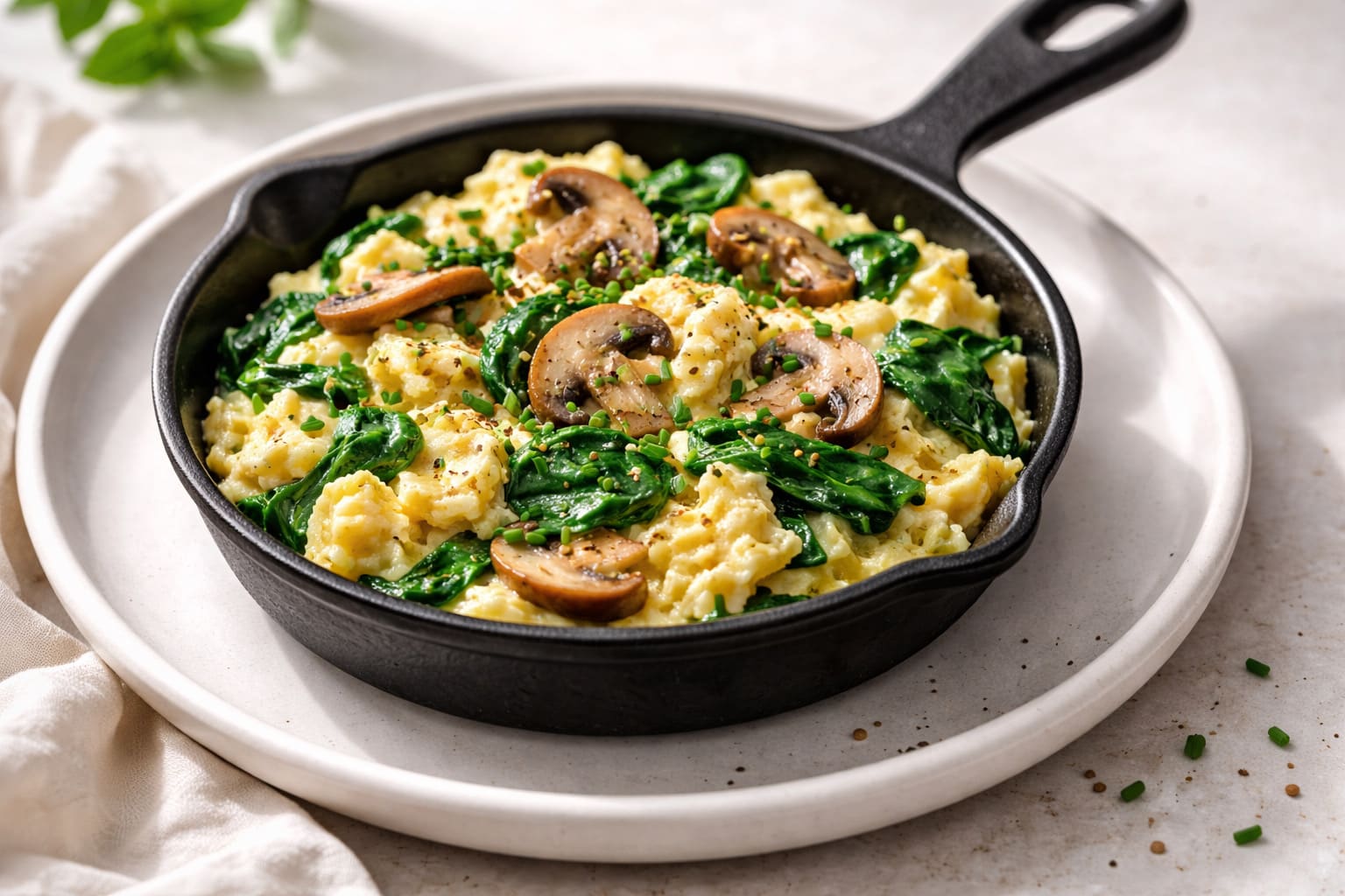 Revuelto of espinaca and champiñón, breakfast healthy of Meals Healthy