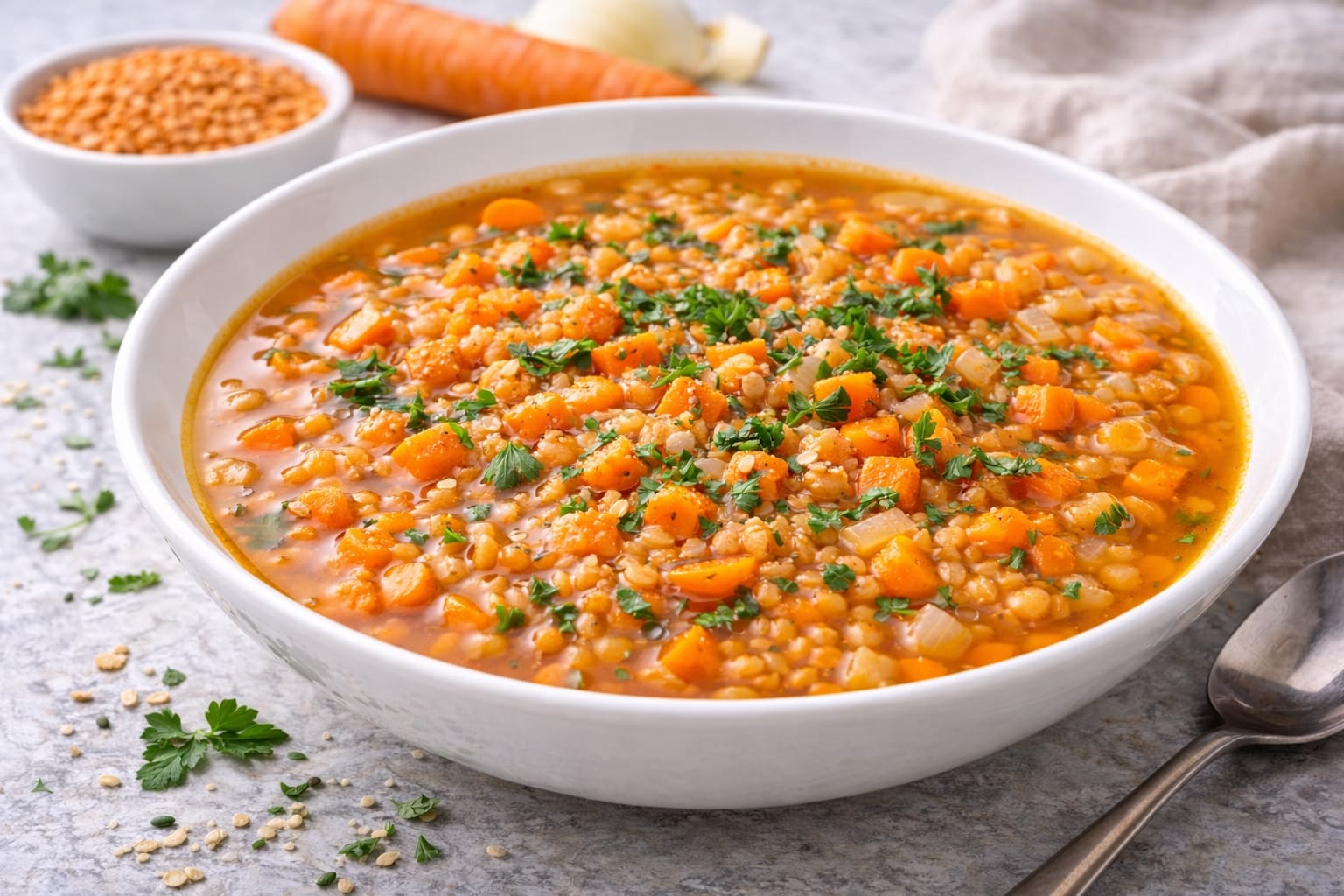 Sopa light of lentejas rojas, dinner healthy of Meals Healthy