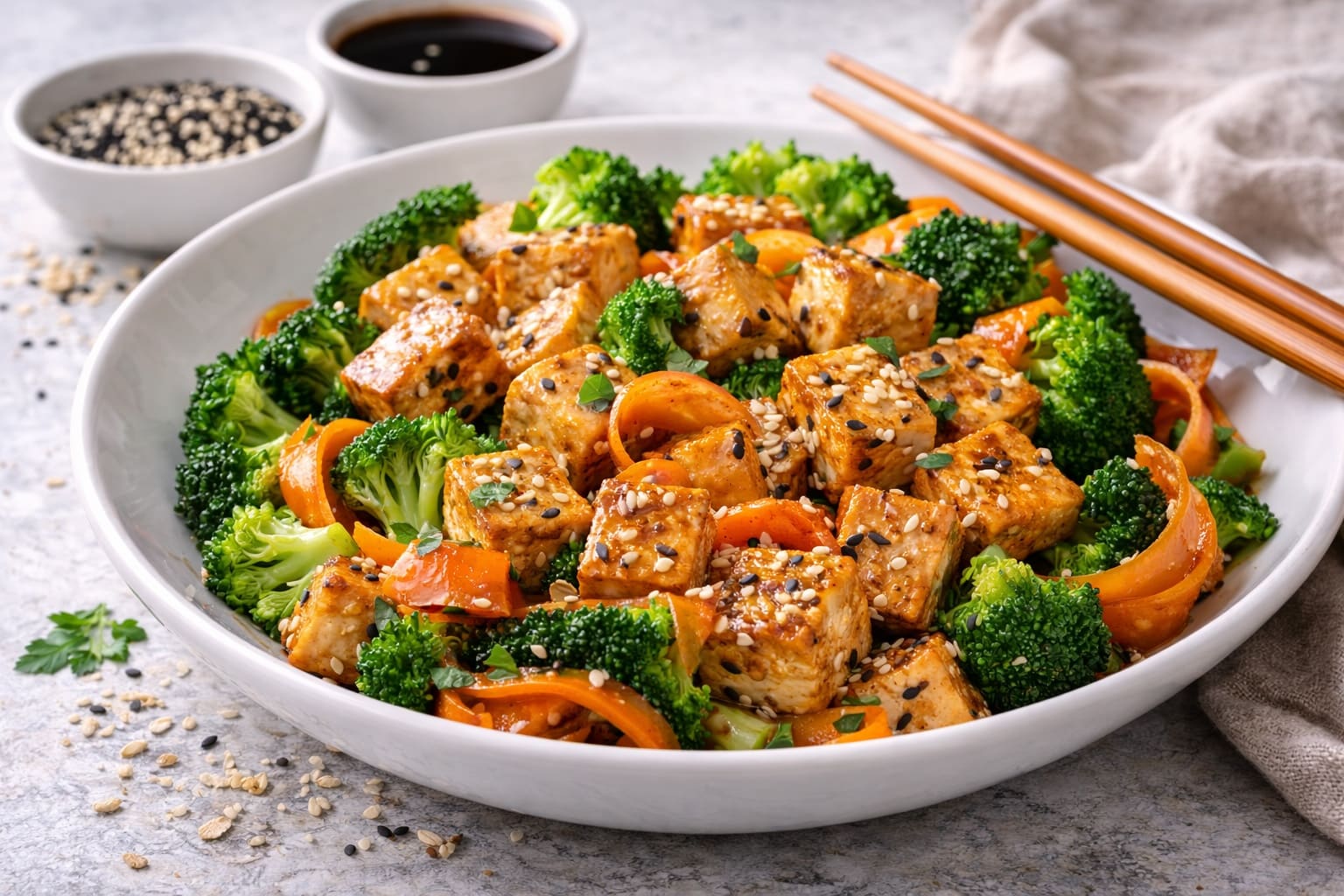 Tofu to the sésamo with verduras, dinner healthy of Meals Healthy