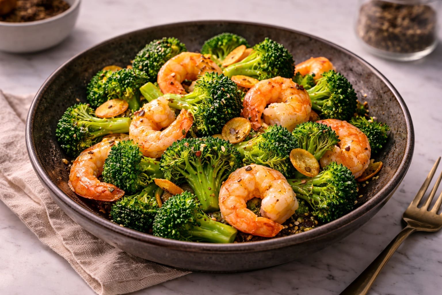 Wok of gambas and brócoli to the ajo, dinner healthy of Meals Healthy